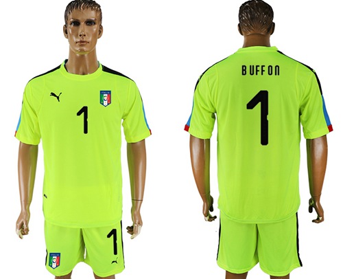 Italy #1 Buffon Shiny Green Goalkeeper Soccer Country Jersey